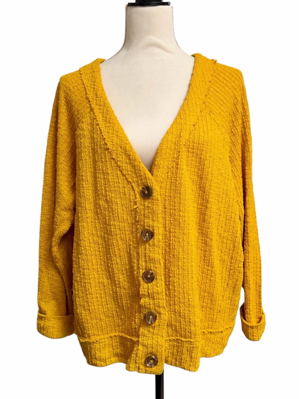 Two by Vince Camuto Textured Knit Button Cardigan Mustard Yellow XXL